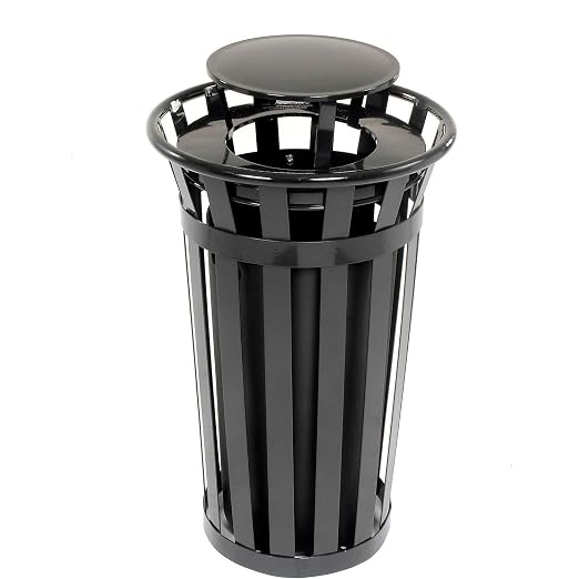 Global Industrial 24 Gallon Heavy-Duty Outdoor Metal Slatted Round Trash - Image 3