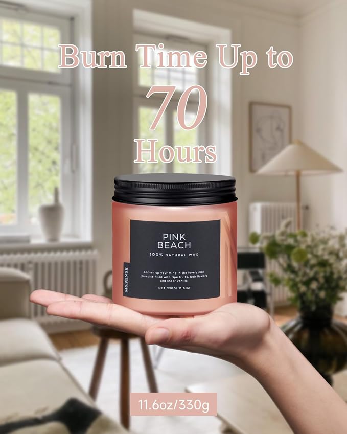 M&SENSE Pink Beach Sands Jar Candle, 11.6oz Pineapple & Coconut Scented Natural - Image 4