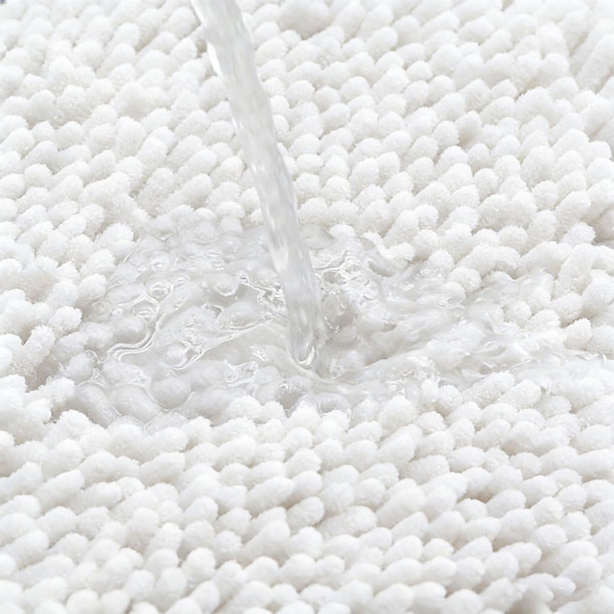 HYFAN Chenille Bath Mat Non Slip, Extra Dense and Highly Absorbent Bathroom Rug with TPR Rubber Bottom, Machine Washable Shower Semi Circle Floor Mat for Tub Sink, 19.7x31.5 Inch, White