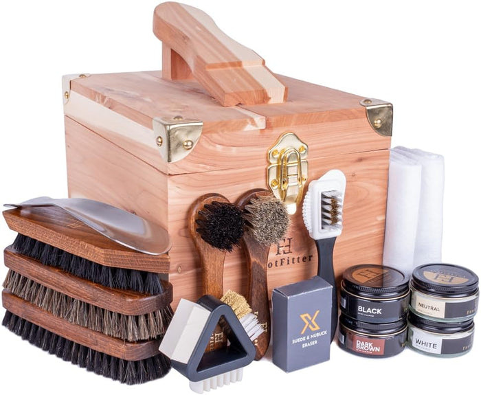 FootFitter Premium Grand Cedar Valet Set, Leather Shine & Suede Care Kit