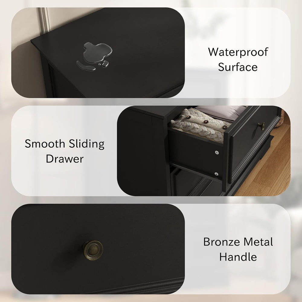 Black 5 Drawer Dresser, 44" Tall Wooden Dresser and Chest of Drawers for...