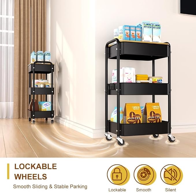 3 Tier Metal Utility Cart, Rolling Storage Cart - Image 4