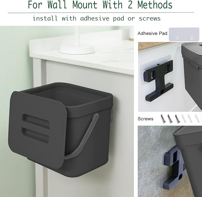 Kitchen Trash Can with Lid, LALASTAR Wall-Mounted Under Sink Small Garbage Can - Image 3