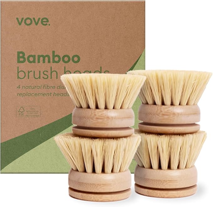 Vove Bamboo Dish Brush Replacement Heads, 4 Pack by Vove