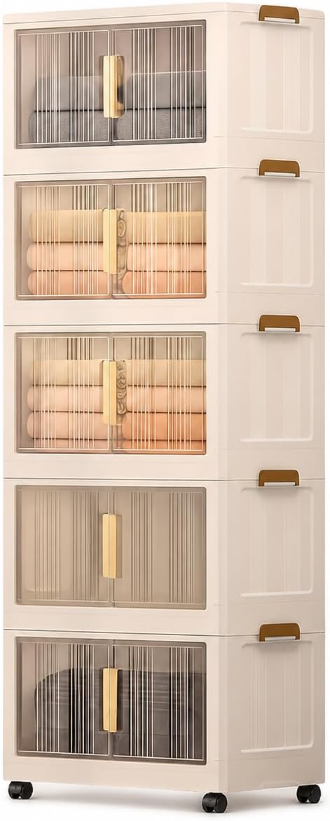 Storage Bins with Lids, 5 Tier 425 QT Stackable Plastic Storage Bins, Foldabl...