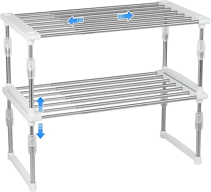 carrotez 2 Pack Expandable Cabinet Organizer, Stackable Kitchen Counter Shelf by Carrotez