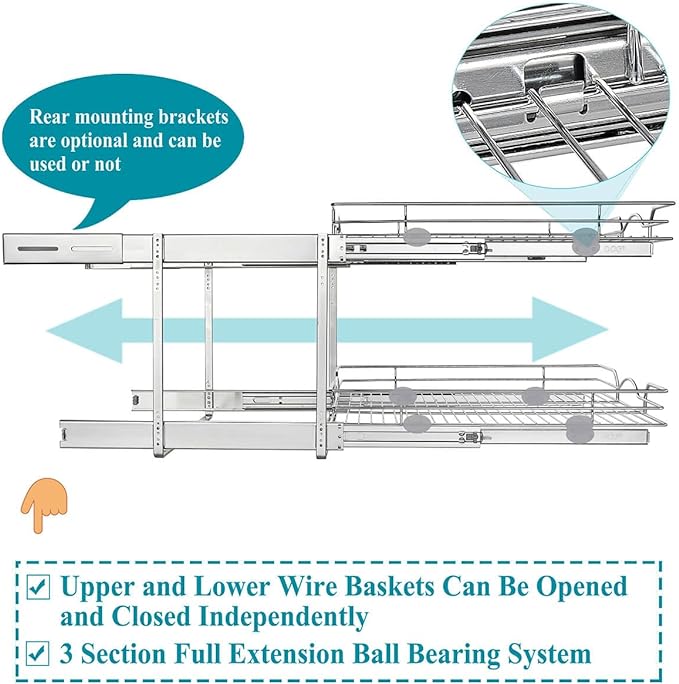 OCG 2 Tier Pull Out Cabinet Organizer, Pull Out Drawers - Image 6