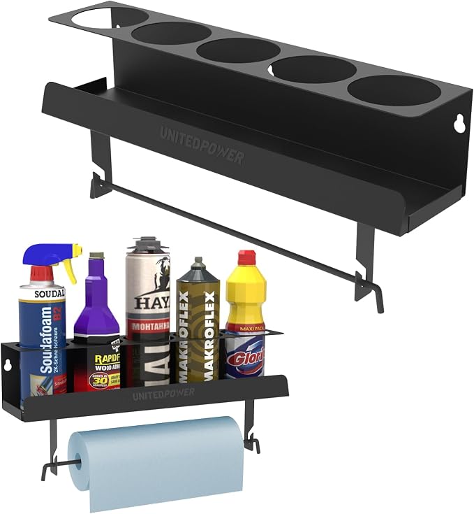 UNITEDPOWER 5 Aerosol Spray Can/Paper Towel Holder, Paint Bottle Storage Rack by UNITEDTOOLSUNITEDPOWER