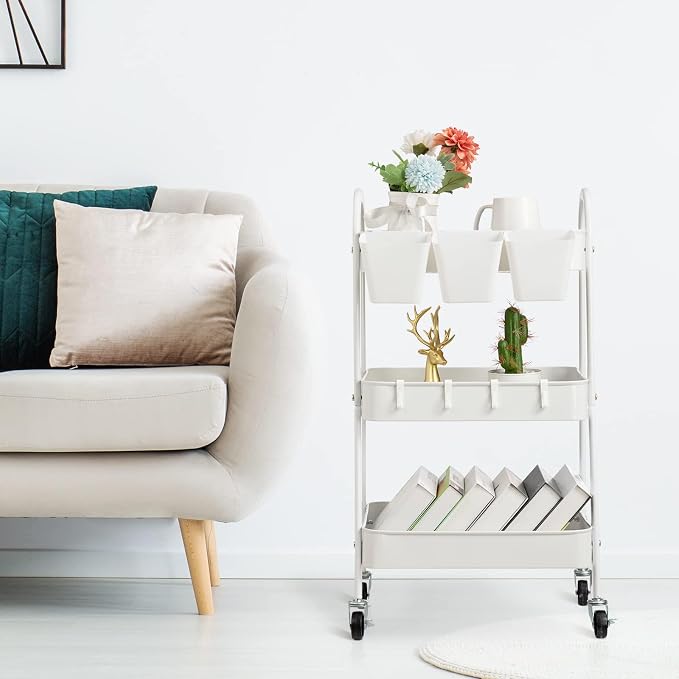 danpinera 3-Tier Rolling Cart, Metal Rolling Storage Cart - Image 9
