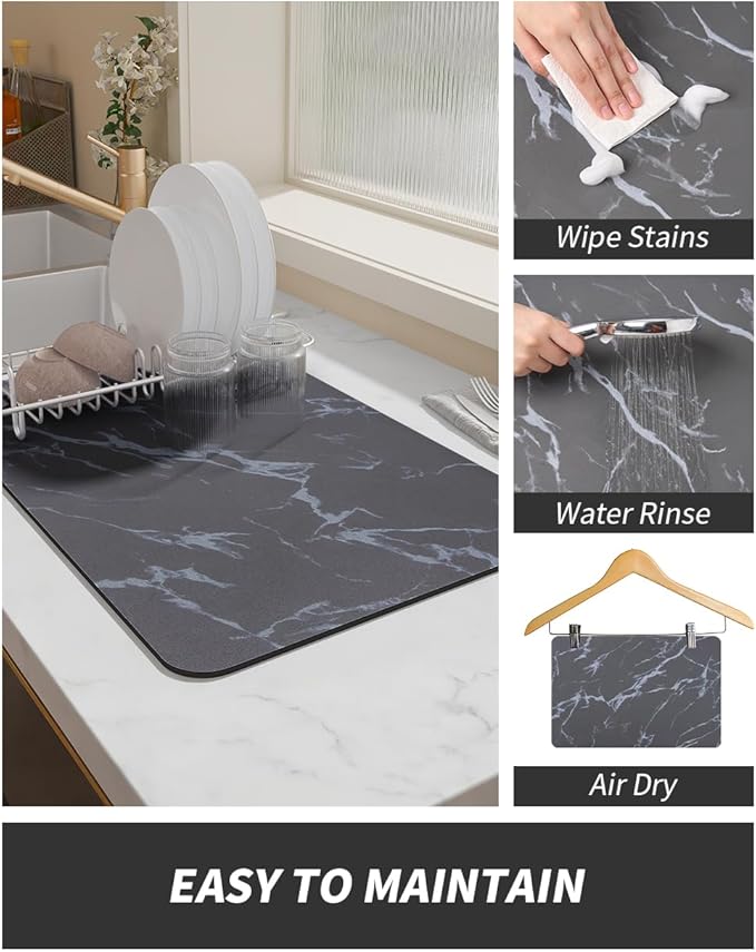 AMOAMI-Coffee Mat Hide Stain Rubber Backed Absorbent Dish Drying Mat - Image 4