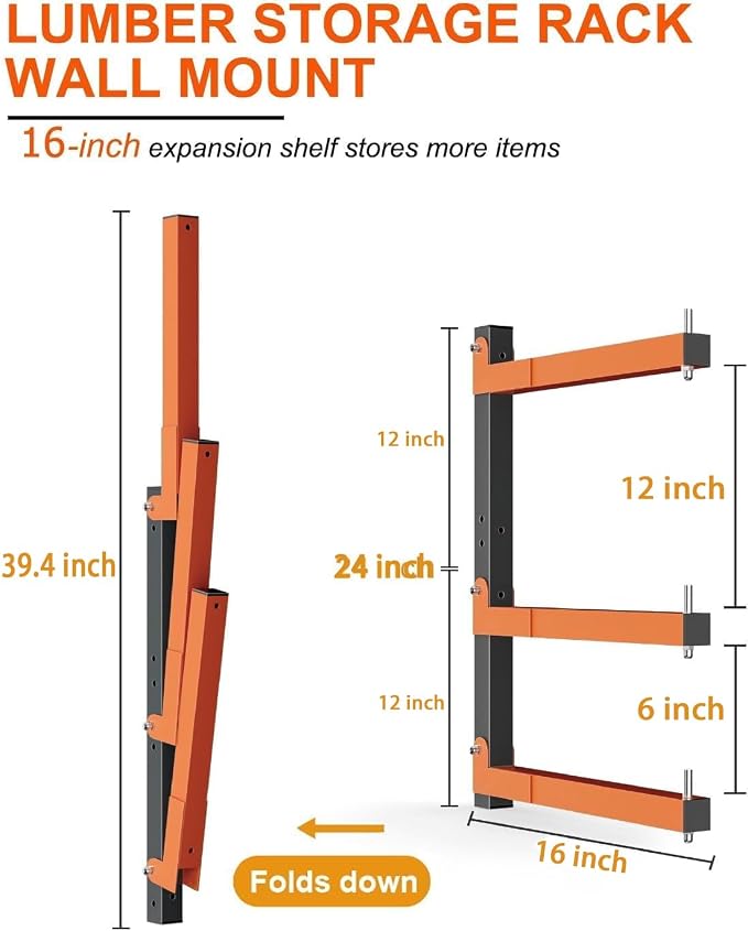 Lumber Rack Heavy Duty Wood Racks Wall Mount Folding Lumber Storage Racks - Image 2