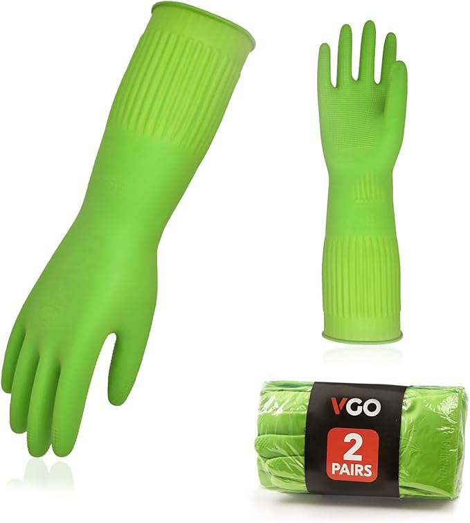 Vgo 2-Pairs Dishwashing Gloves, Reusable Household Gloves, Long Sleeve by Vgo