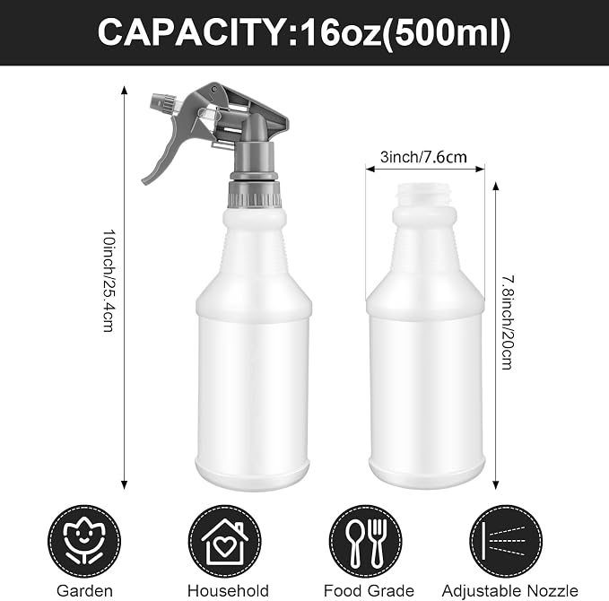 Eccliy 12 Pcs 16 Oz Plastic Spray Bottle, Adjustable Empty Reusable Sprayer - Image 2