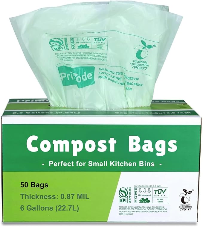 Primode Compostable Bags 6 Gallon Food Scraps Yard Waste Bags, Extra Thick 0.87 by Primode