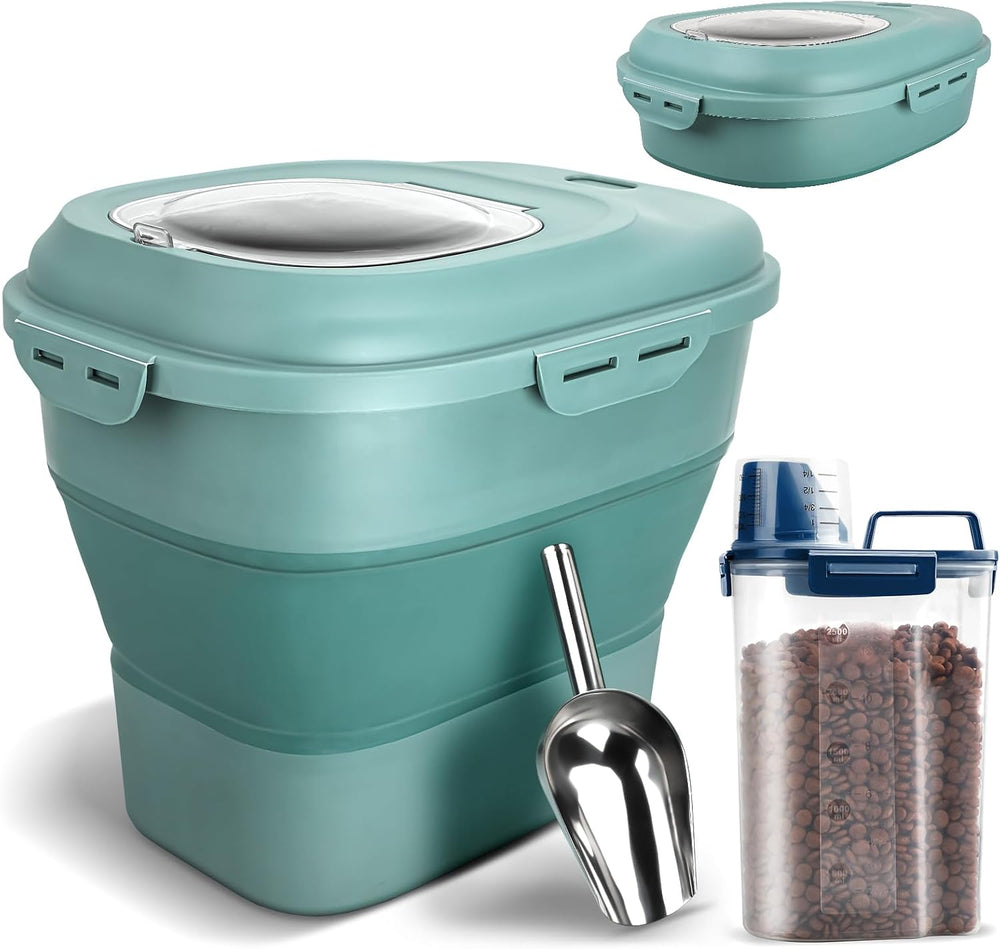 TIOVERY Dog Food Storage Container, Airtight Collapsible 13lb to 30lb Pet Foo...