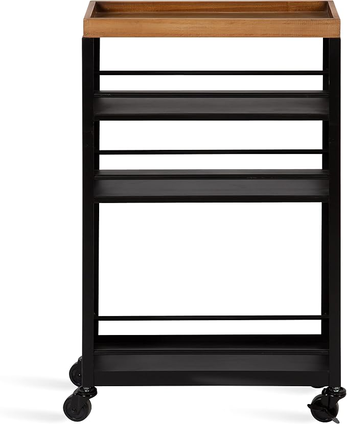 Kate and Laurel Piazza Decorative Slim Storage Cart, Natural Wood and Black - Image 3