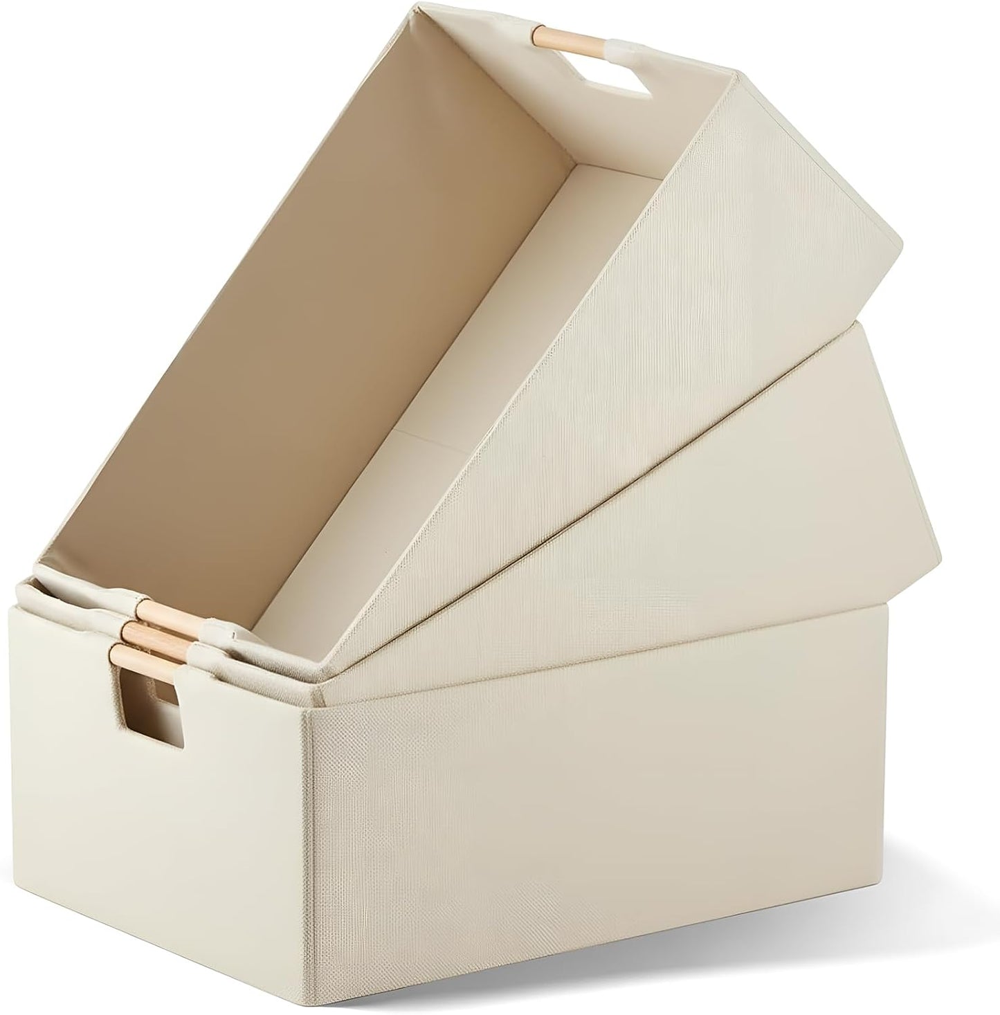 Cinnvoice 3 Pack Fabric Storage Bins for Closet Shelves, 15 x 10.6 x 6 Inch Beige Rectangle Wardrobe Organizer with Handle, Collapsible Shelves Storage Basket for Sorting Clothes and Toy