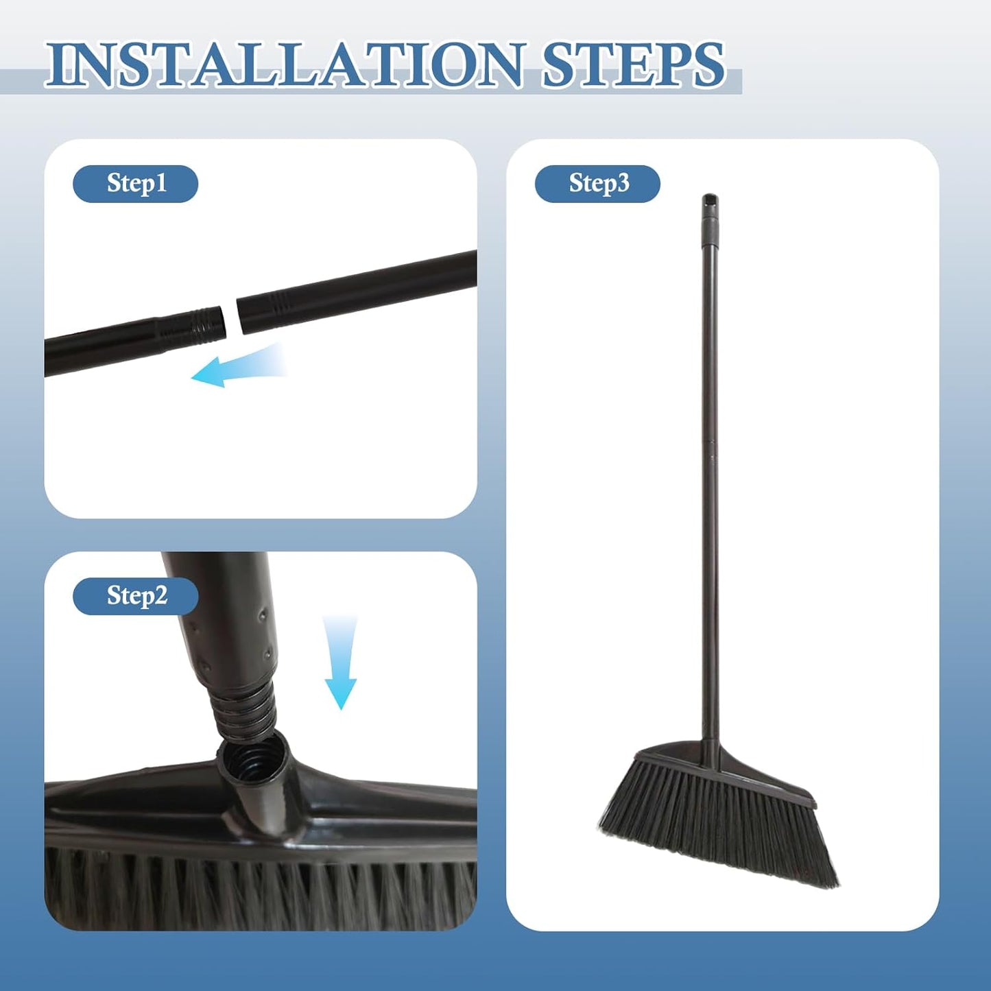 Black Broom for Floor Cleaning, 35" Heavy Duty Iron Handle Angled Broom with Stiff Bristles, Manual Sweeper for Kitchen, Apartment, RV, Small Spaces, Indoor Outdoor Use, 1 Pack