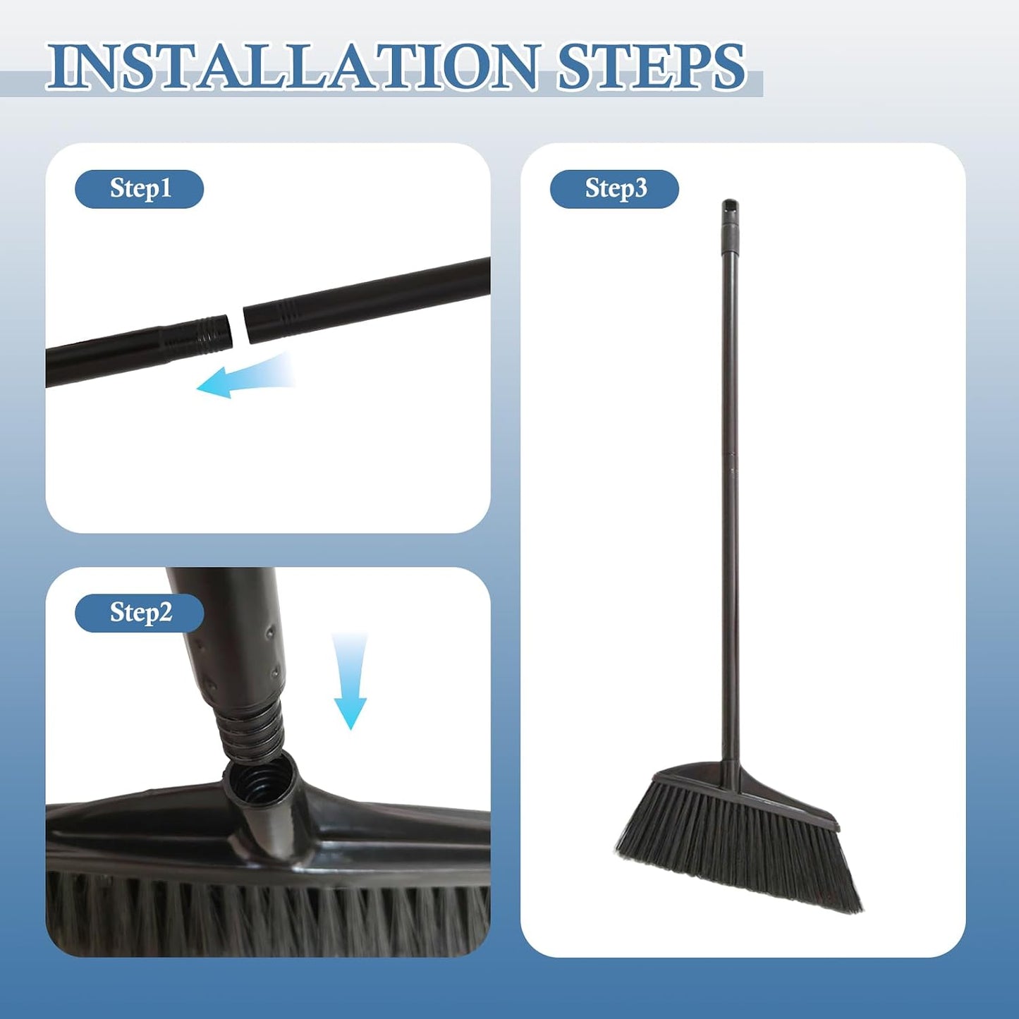 Black Broom for Floor Cleaning, 35" Heavy Duty Iron Handle Angled Broom with Stiff Bristles, Manual Sweeper for Kitchen, Apartment, RV, Small Spaces, Indoor Outdoor Use, 1 Pack