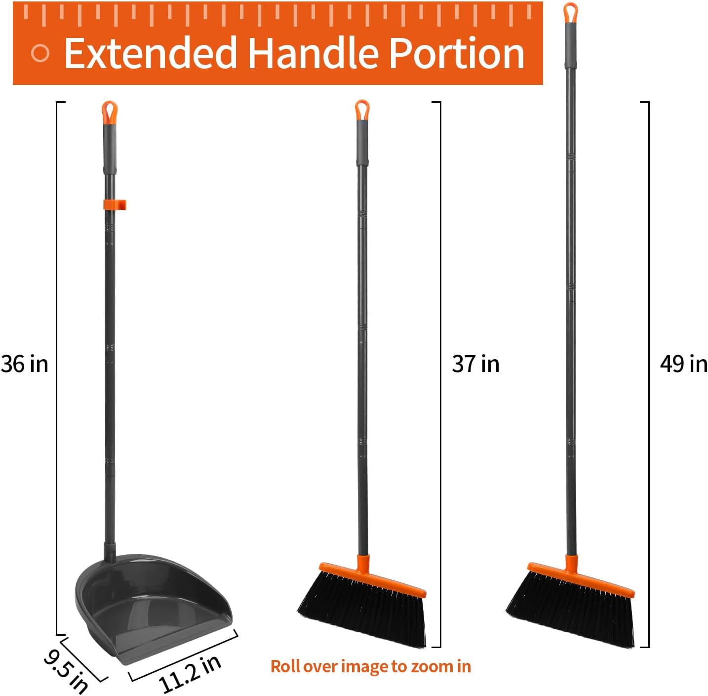 Long Handle Broom with Dustpan Combo Set for Office Home Kitchen Lobby Floor Cleaning Broom Dustpan for Indoor&Outdoor Sweeping