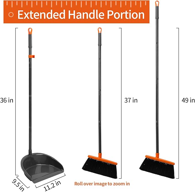 Long Handle Broom with Upright Standing Dustpan Combo - Image 3