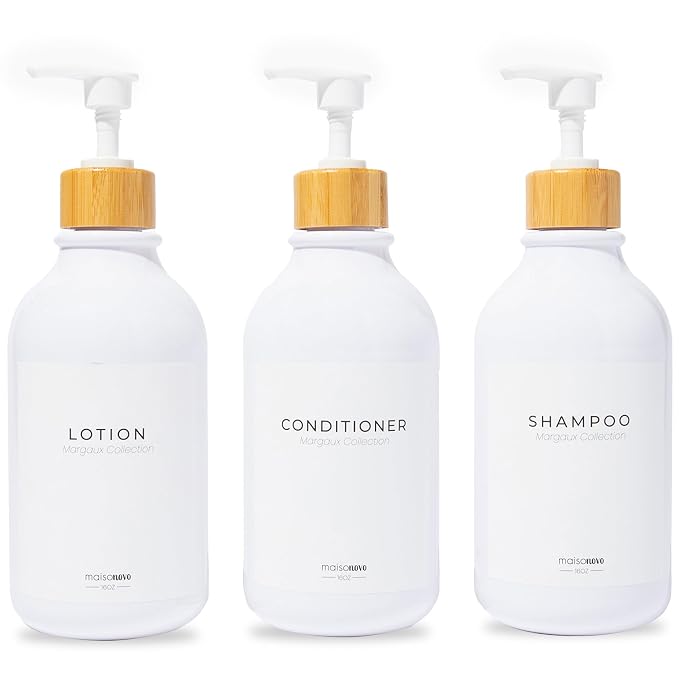 MaisoNovo Refillable Shampoo and Conditioner Bottles | 16.9 fl oz Set of 3 by MaisoNovo-TheArtofSustainableLiving