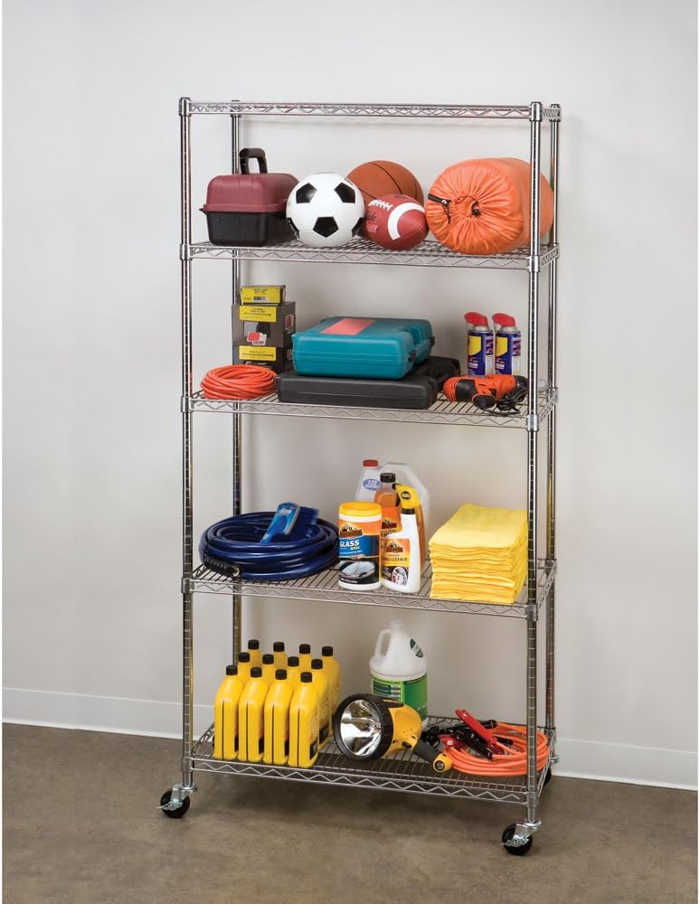 UltraDurable Commercial-Grade 5-Tier Steel Wire Shelving with Wheels, 36&quot...
