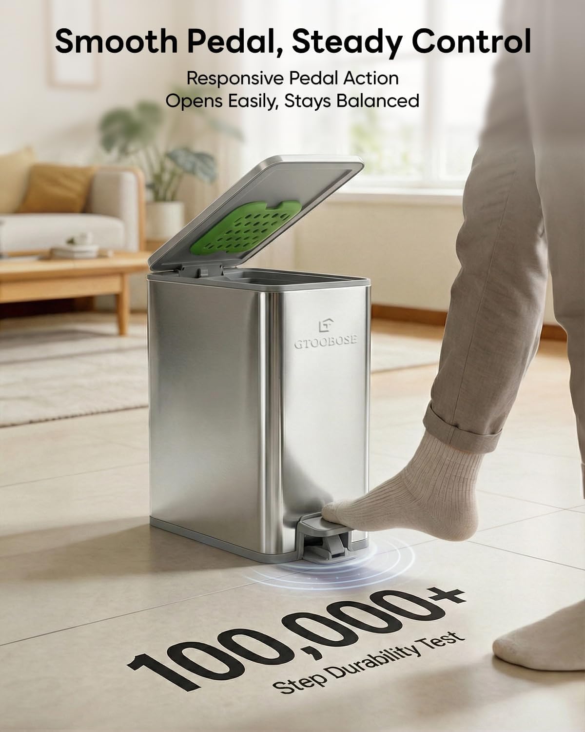 6L/1.6G Slim Bathroom Trash Can, Narrow Stainless Steel Soft-Close Step Pedal Bin with Lid, Odor-free Carbon Box, Removable Inner Bucket, Matte Small Waste Bin for Bedroom, Office, RV(Silver)