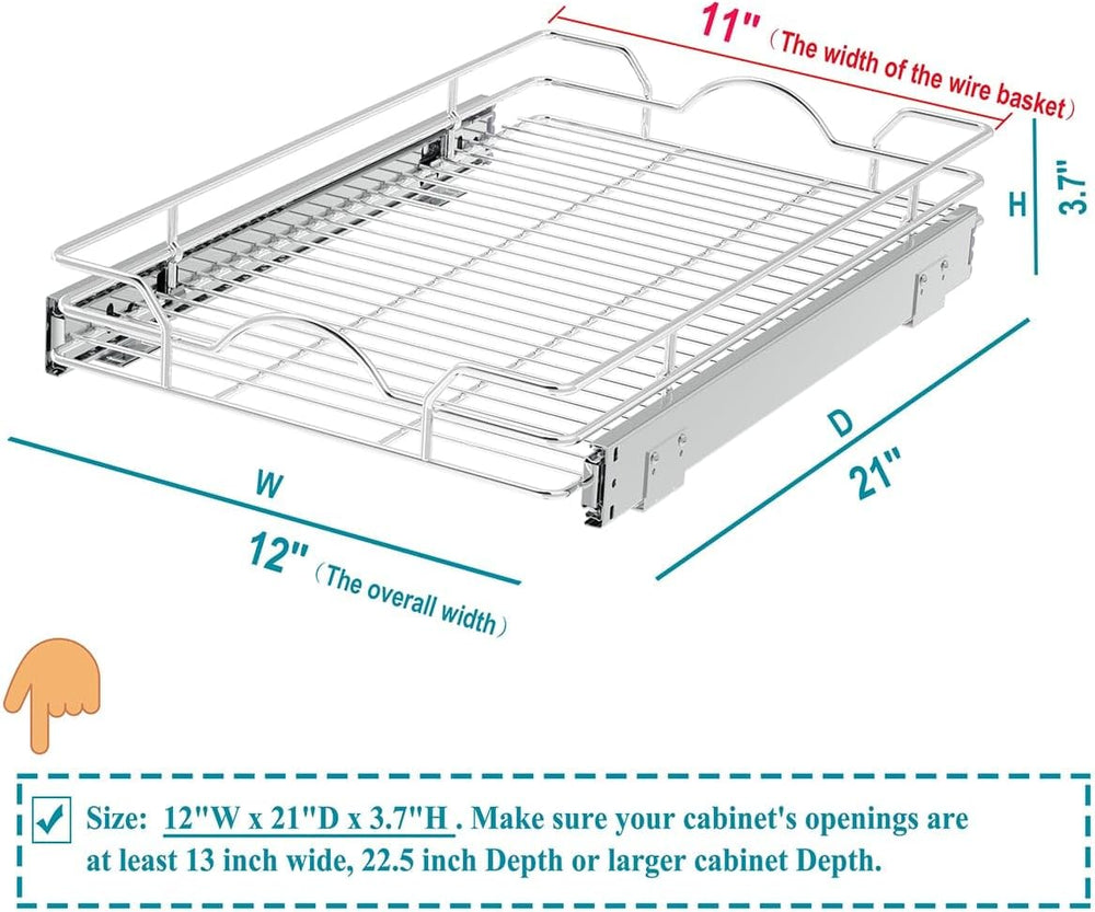 OCG Pull Out Cabinet Organizer 2 Pack (12" W x 21" D), Pull out She...