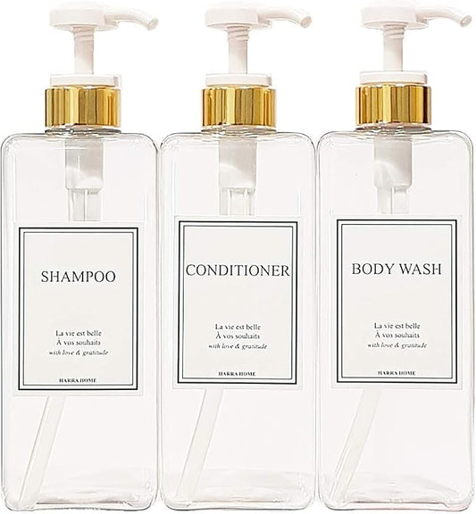 Modern Gold Design Large 27 oz Shampoo and Conditioner Dispensers by HARRA+HOME