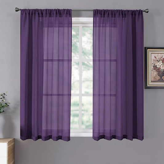 Tollpiz Short Sheer Curtains Linen Textured Living Room Curtain Sheers Light by Tollpiz