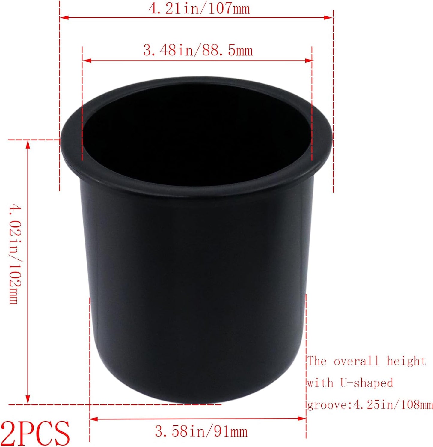 Dnyta 2Pcs 4.2" x 4" Black Plastic Cup Holder Insert, Sofa Recliner Car Seat Cups Holder Replacement, Poker Table Cup Holders, for Table, Sofa, Boats, Truck, Car