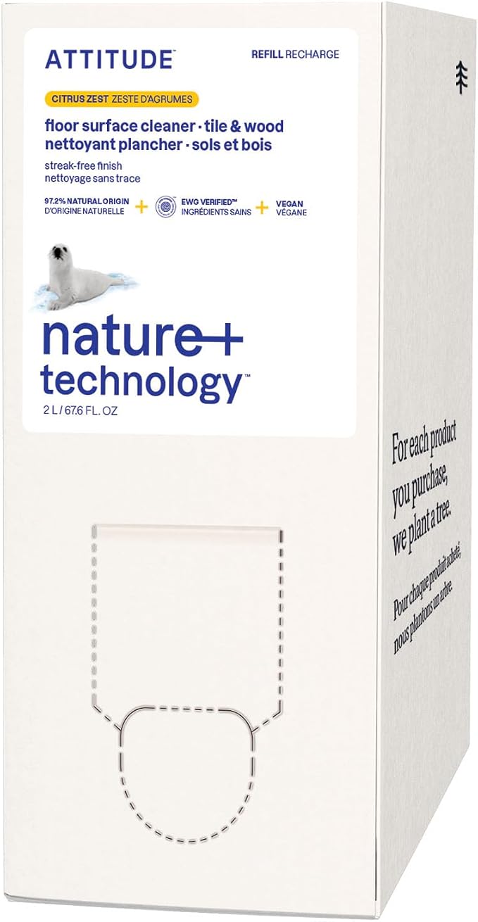 ATTITUDE Floor Cleaner Refill, EWG Verified, Streak-Free, Vegan & Plant-Based by ATTITUDE