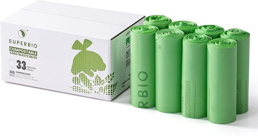 SUPERBIO 33 Gallon Compostable Yard Waste Bags, Lawn & Leaf Bags, Extra Thick by SUPERBIOCOMPOSTABLEBAGS
