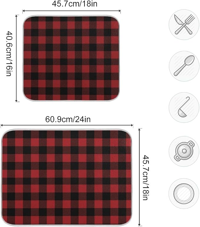 Red and Black Buffalo Plaid Dish Drying Mat 16x18 - Image 3