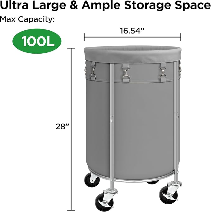 Laundry Hamper with Wheels, 100L Round Rolling Laundry Basket Sorter with - Image 7