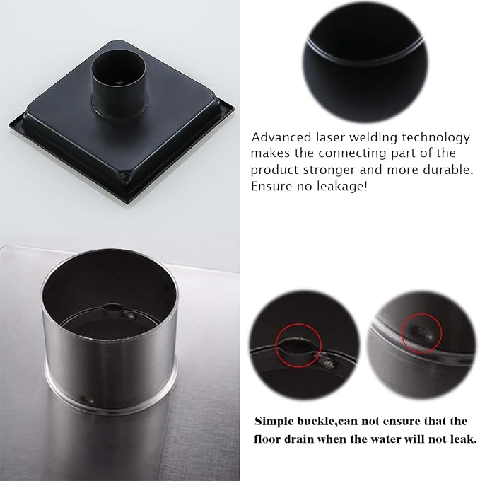 RANDOM Oil Rubbed Bronze Shower Drain Square 6 Inch Shower Floor Drain Grate & - Image 4