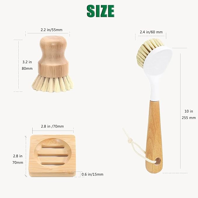 Wooden Dish Brush, Natural Bristle Dish Brushes - Image 8