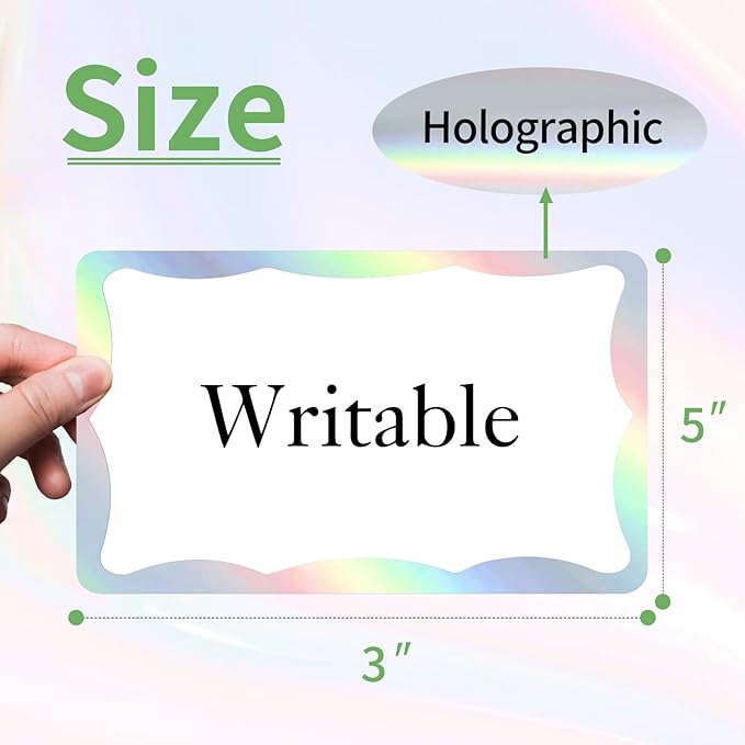 STARLIBOO Holographic Colored Labels Stickers, 3X5 Inch Removable Large Label - Image 2