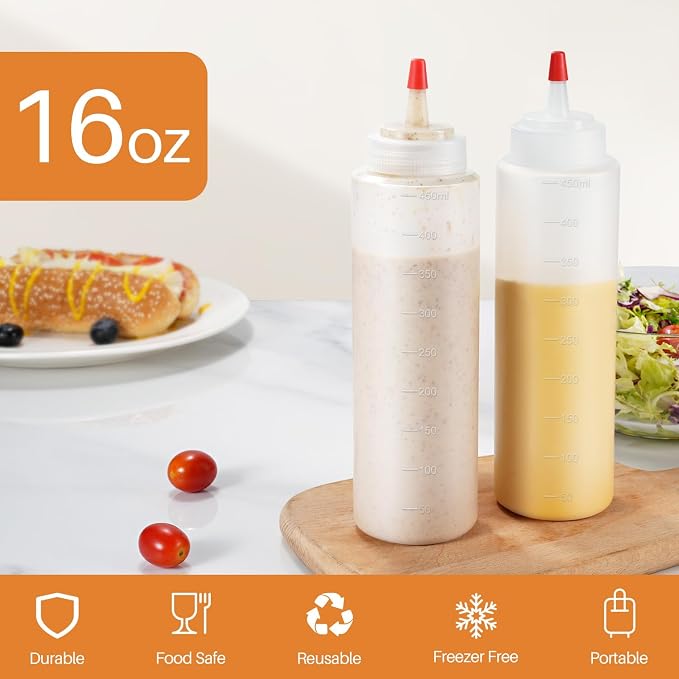 Squeeze Bottles, 16oz Leak-Proof Wide Mouth Condiment Squeeze Bottles - Image 2