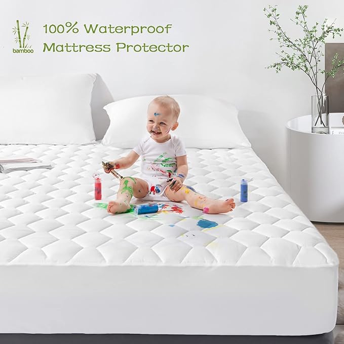 GRT King Mattress Protector Waterproof, Rayon from Bamboo, Cooling Quilted - Image 3