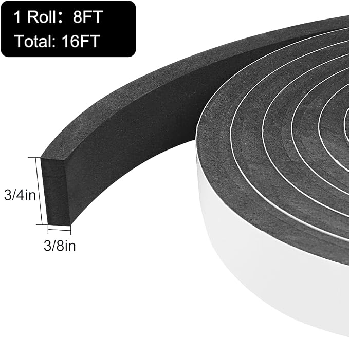 2 Rolls Weather Stripping Door Seal, 3/4'' W x 3/8'' T Foam Tape Close Cell - Image 2