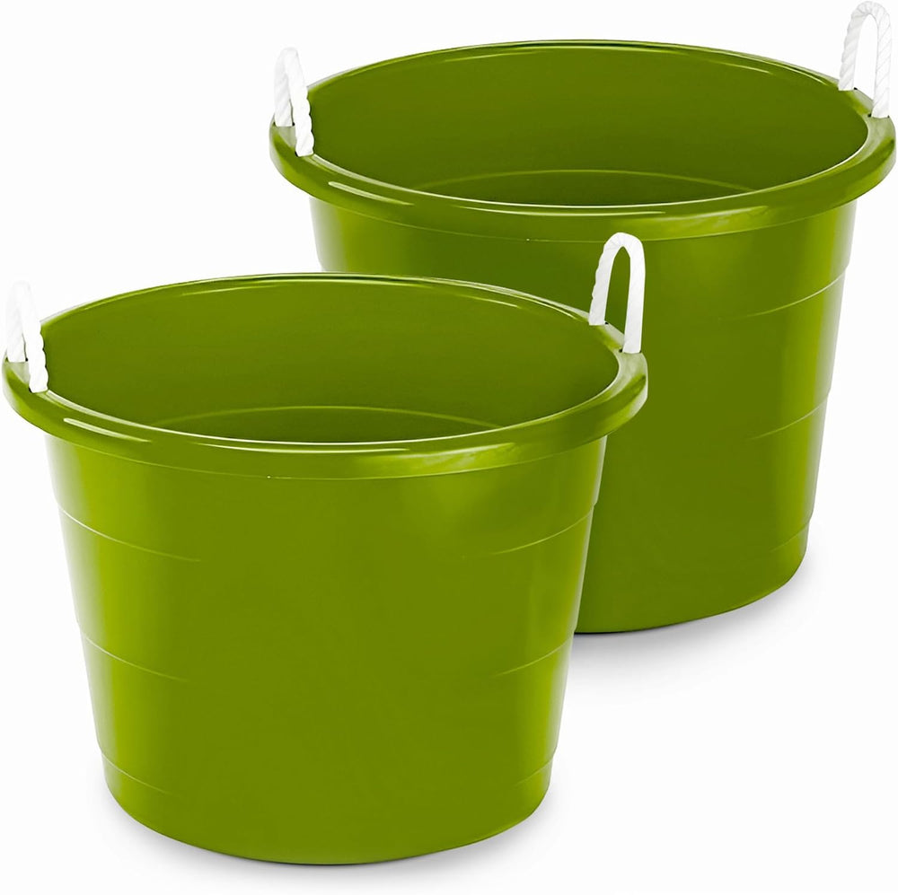 HOMZ Utility Tub, Storage Bucket with Rope Handles, 17 Gal, Green, 2 Pack