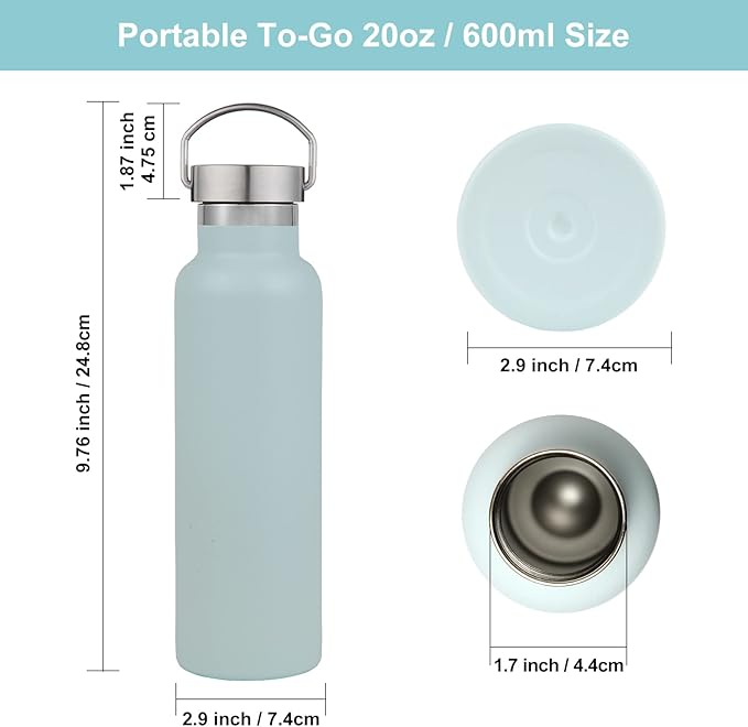 Neihepal 20 oz Insulated Water Bottles Bulk 2 Pack, Stainless Steel Double Wall - Image 5