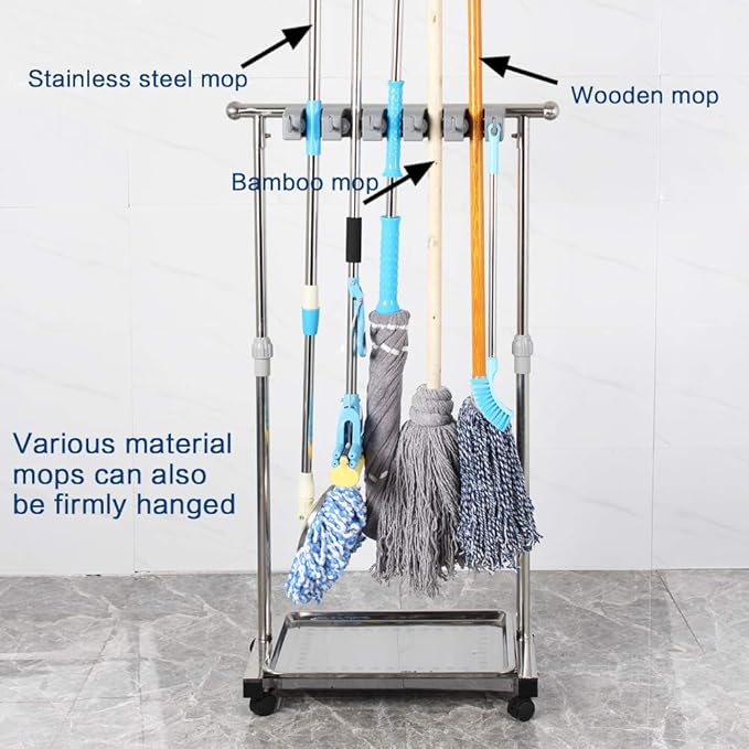 movable mop broom holder put wet mops floor standing cleaning tool rack - Image 2