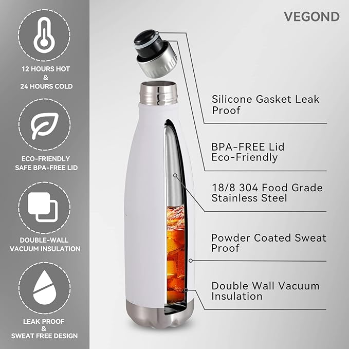 VEGOND 17oz Stainless Steel Water Bottles Bulk, Reusable Metal Sports Bottle - Image 2