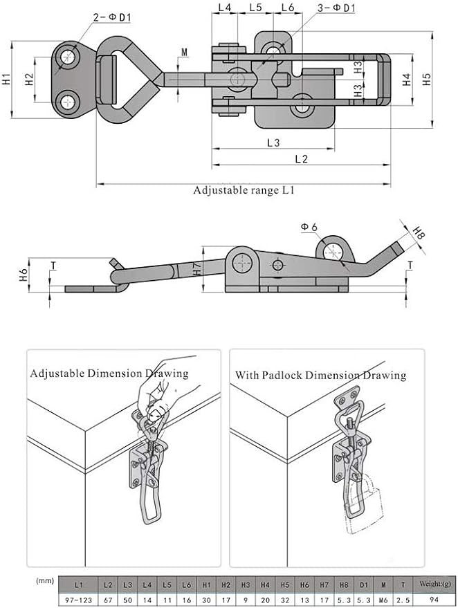 Adjustable Latch Buckle Cabinet Boxes Lever Handle Toggle Catch Latch Lock - Image 3