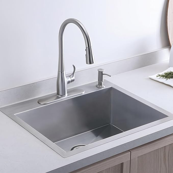 21.6x17.7 inch Drop in Kitchen Sink, Handmade 304 Stainless Steel Sink - Image 2