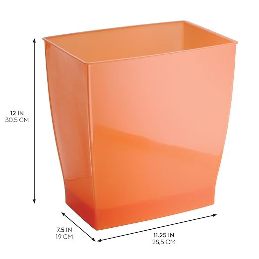 iDesign Small Rectangular Bathroom Trash Set of 2-Tango Orange, Made in USA - Image 3
