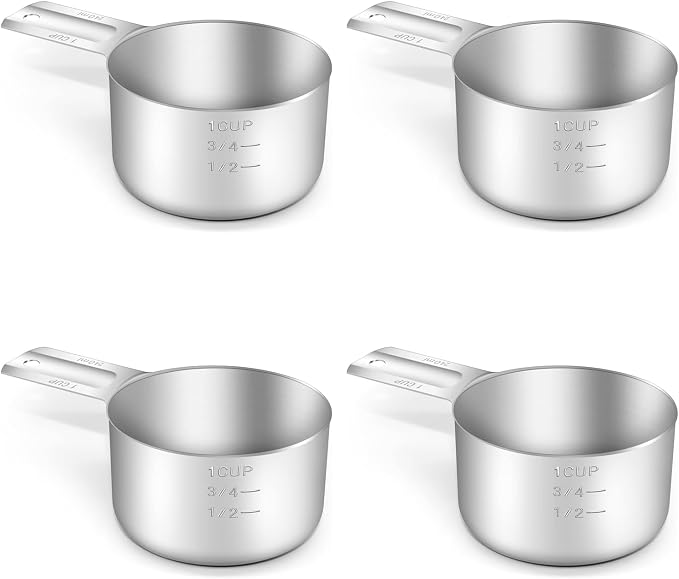 4PCS 1Cup Single Measuring Cup, Stainless Steel Measure Scoop, Metric and US by BERYLER